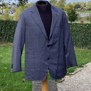 Canali “Kei” Lightweight Jacket Blue Check Jacket Made In Italy IT. 58R US 48R